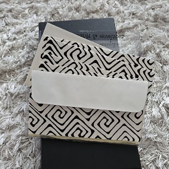 Black Cream Patterned Cards Envelopes Yellow Inside Blank Stationary Note Thanks - Picture 2 of 15